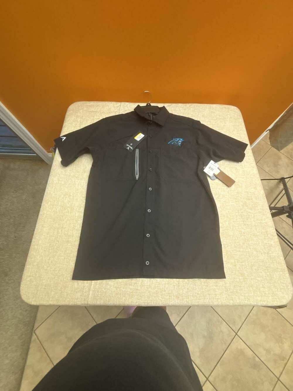 Antigua Carolina Panthers Black Short Sleeve Button Down Shirt Size S